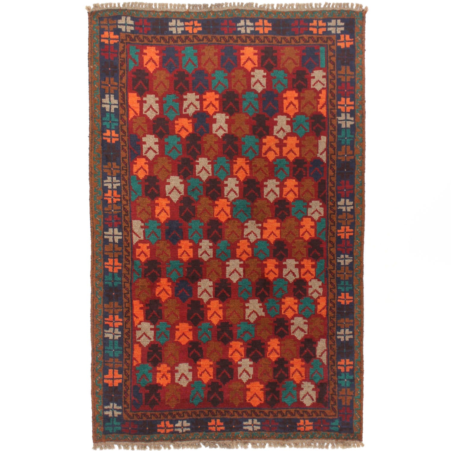 3' X 5' Red Handmade Kohistani Baluchi Afghan Rug Rectangular