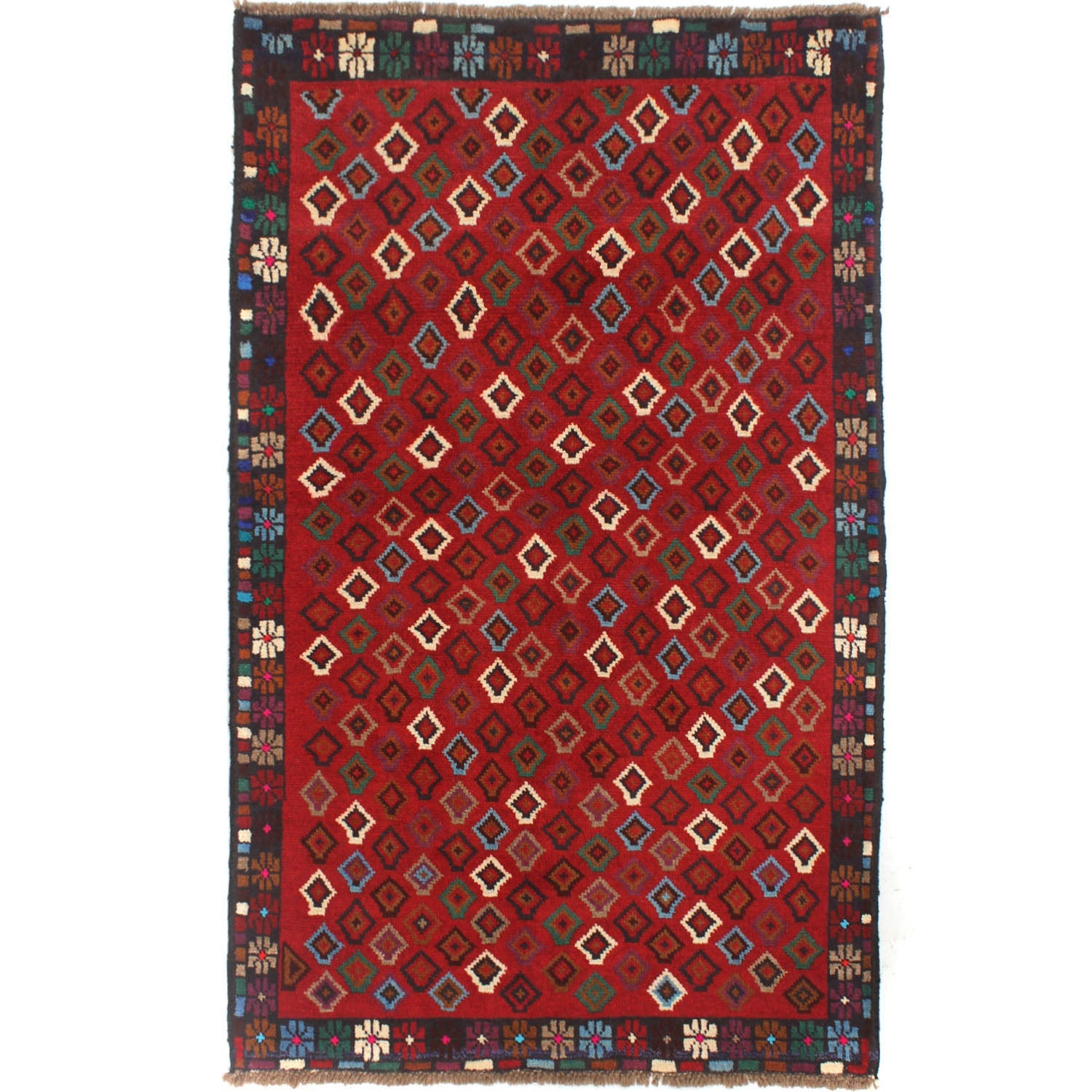 3' X 5' Red Handmade Kohistani Baluchi Afghan Rug Rectangular