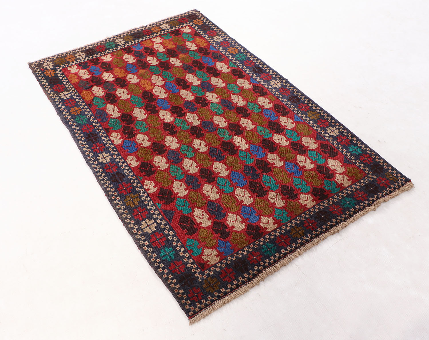 3' x 5' Red Handmade Kohistani Baluchi Afghan Rug Rectangular