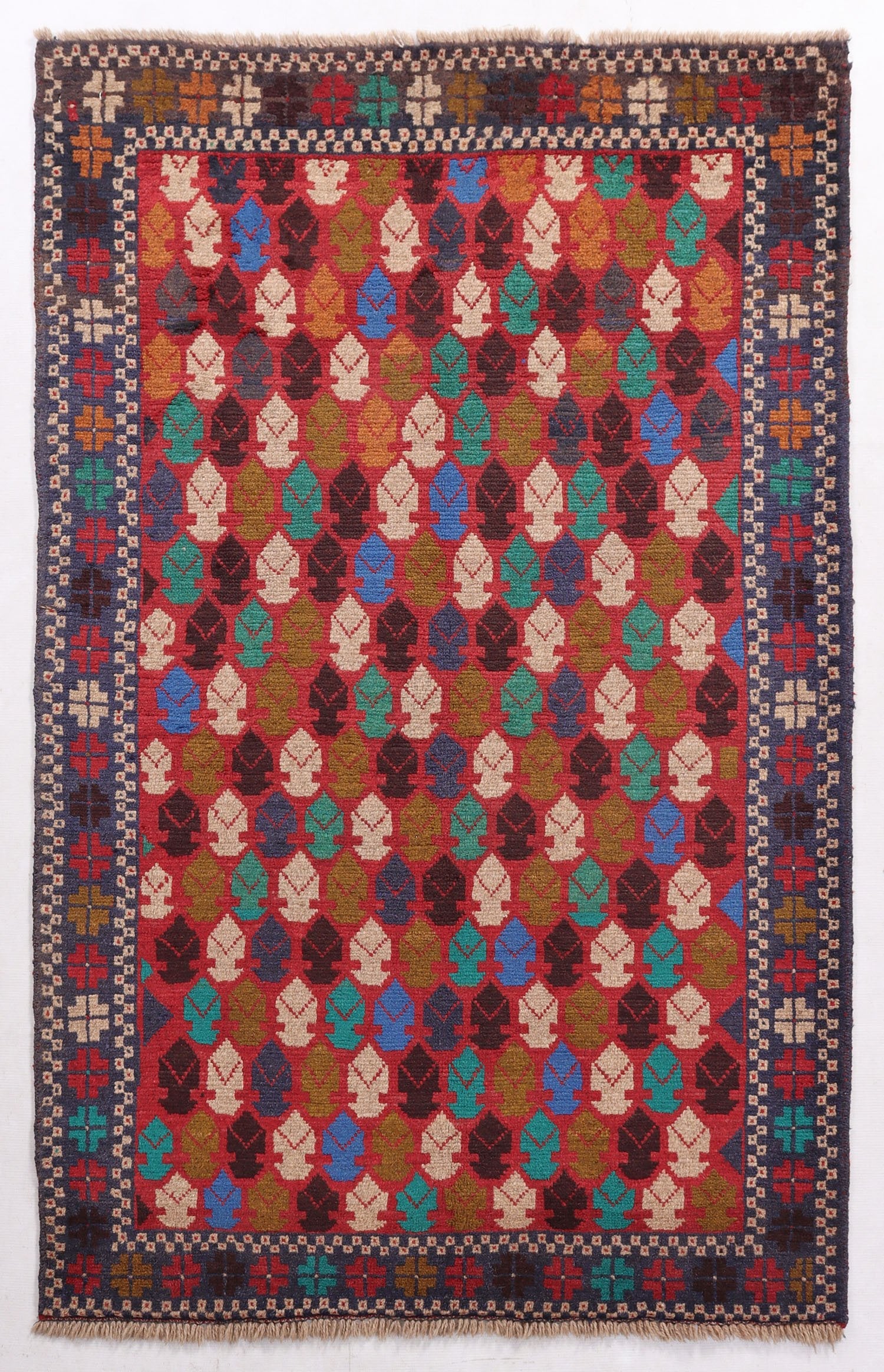 3' x 5' Red Handmade Kohistani Baluchi Afghan Rug Rectangular