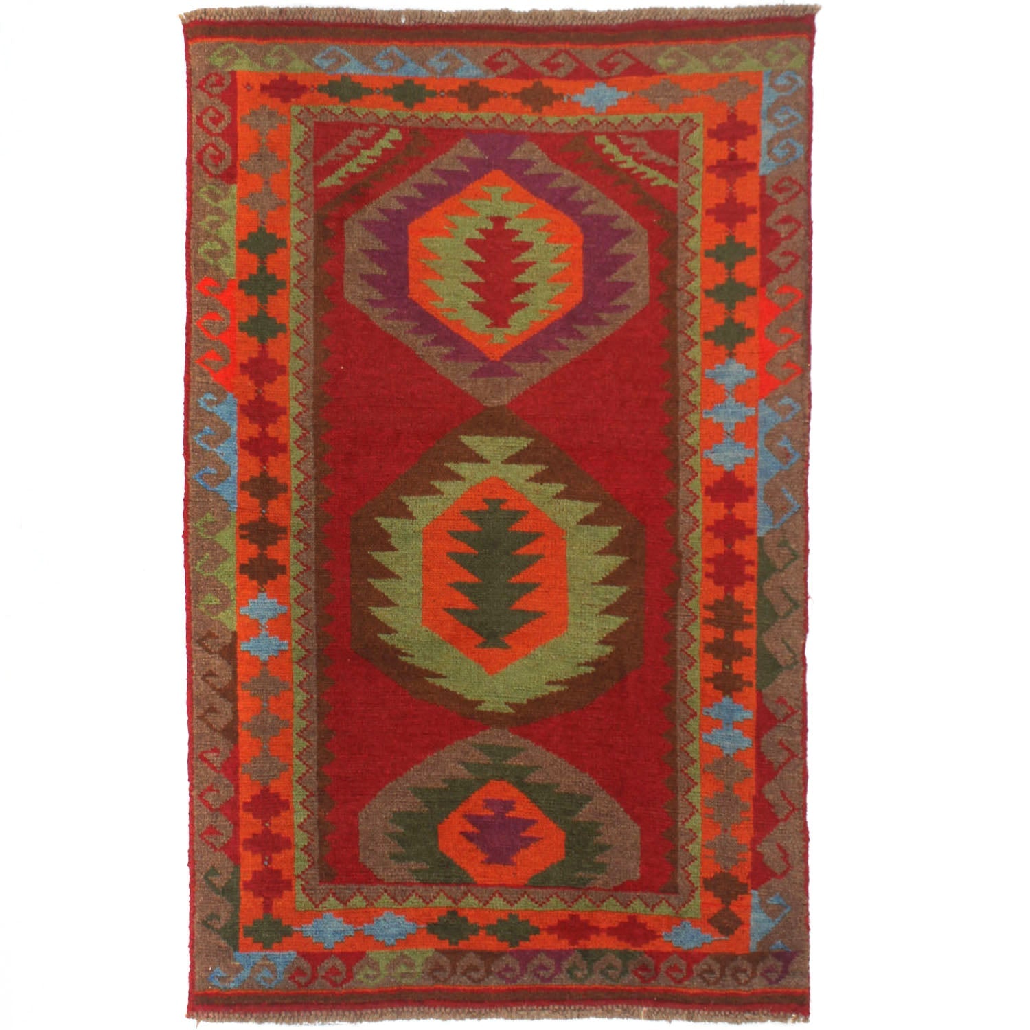 3' X 5' Red Handmade Kohistani Baluchi Afghan Rug Rectangular