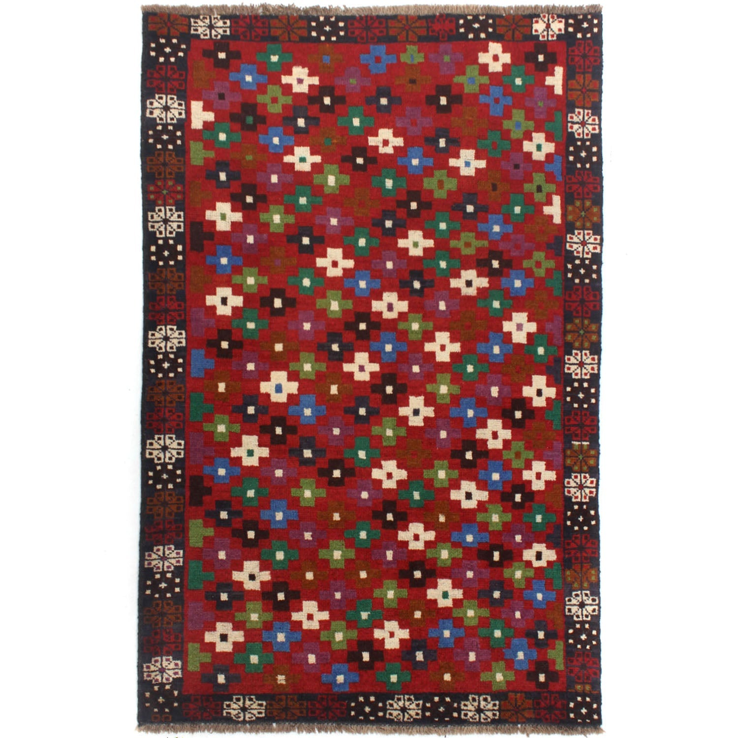 3' X 5' Red Handmade Kohistani Baluchi Afghan Rug Rectangular