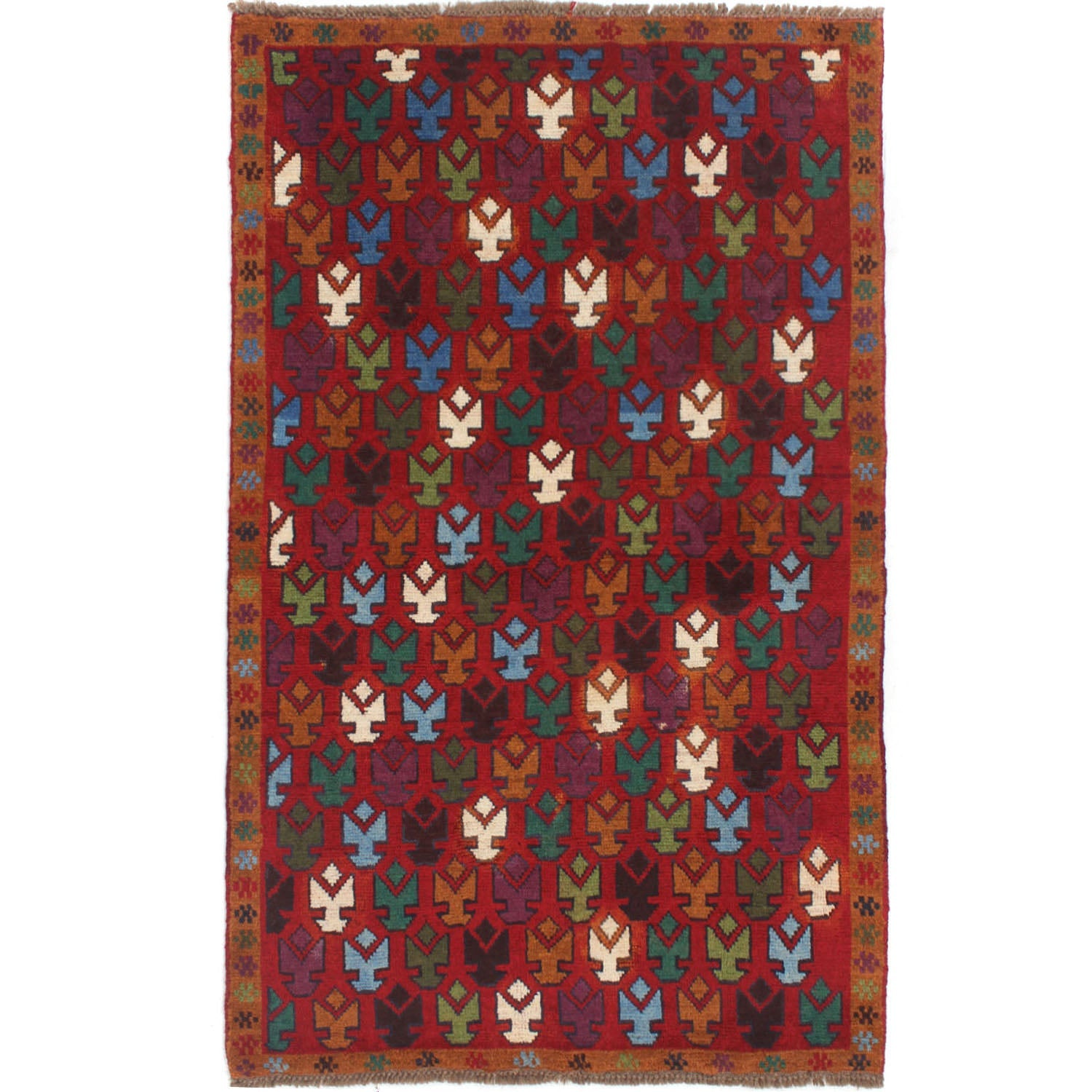 3' X 5' Red Handmade Kohistani Baluchi Afghan Rug Rectangular