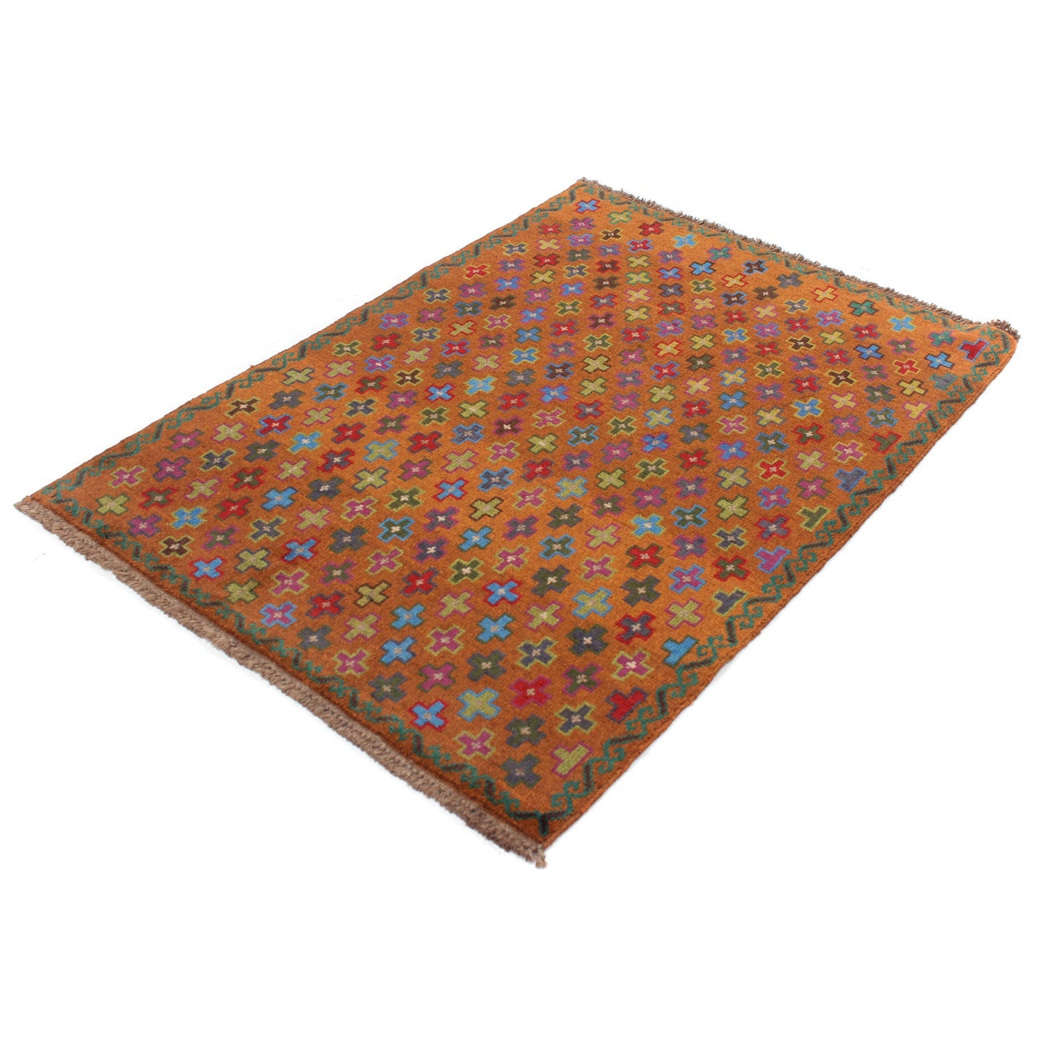 3' X 5' Gold Handmade Kohistani Baluchi Afghan Rug Rectangular