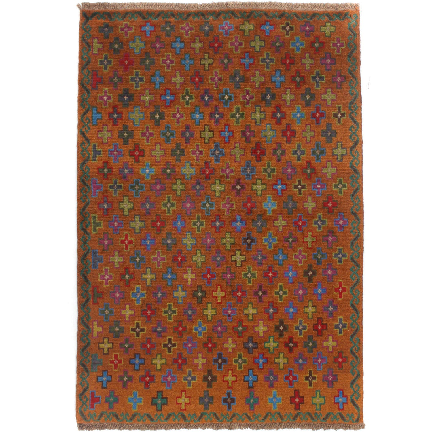 3' X 5' Gold Handmade Kohistani Baluchi Afghan Rug Rectangular