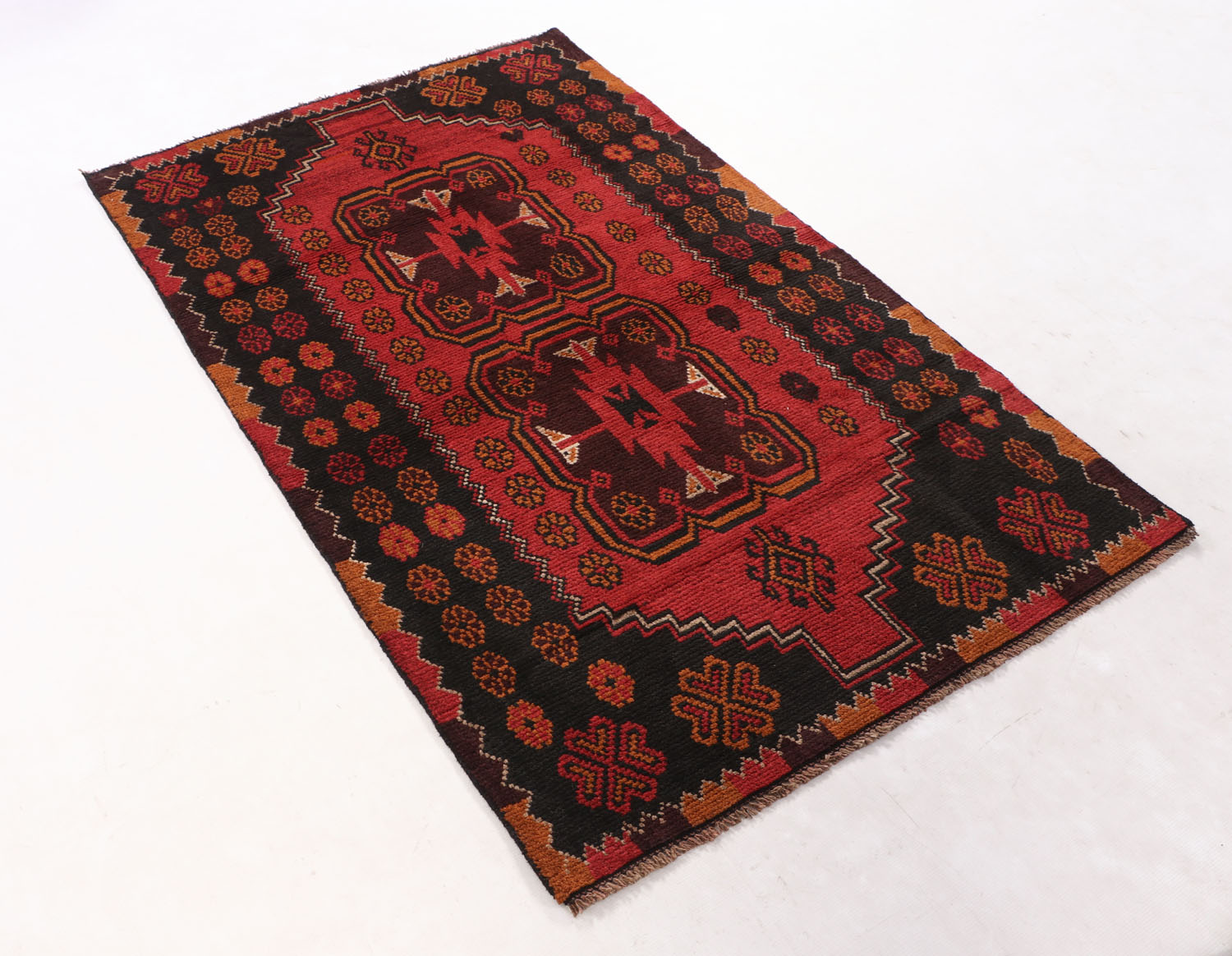 3' 3" X 6' Red Handmade Kohistani Baluchi Afghan Rug Rectangular