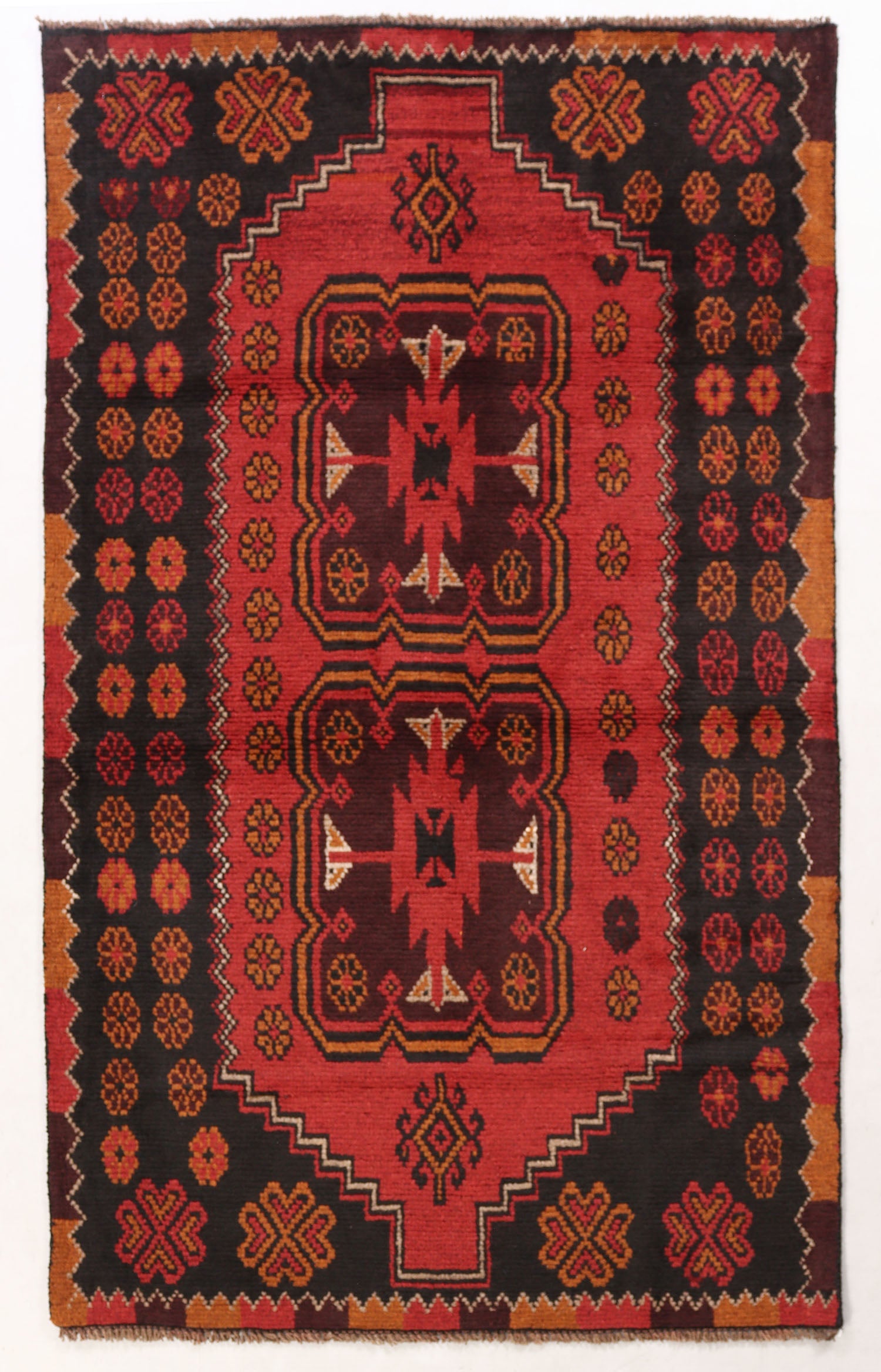 3' 3" X 6' Red Handmade Kohistani Baluchi Afghan Rug Rectangular