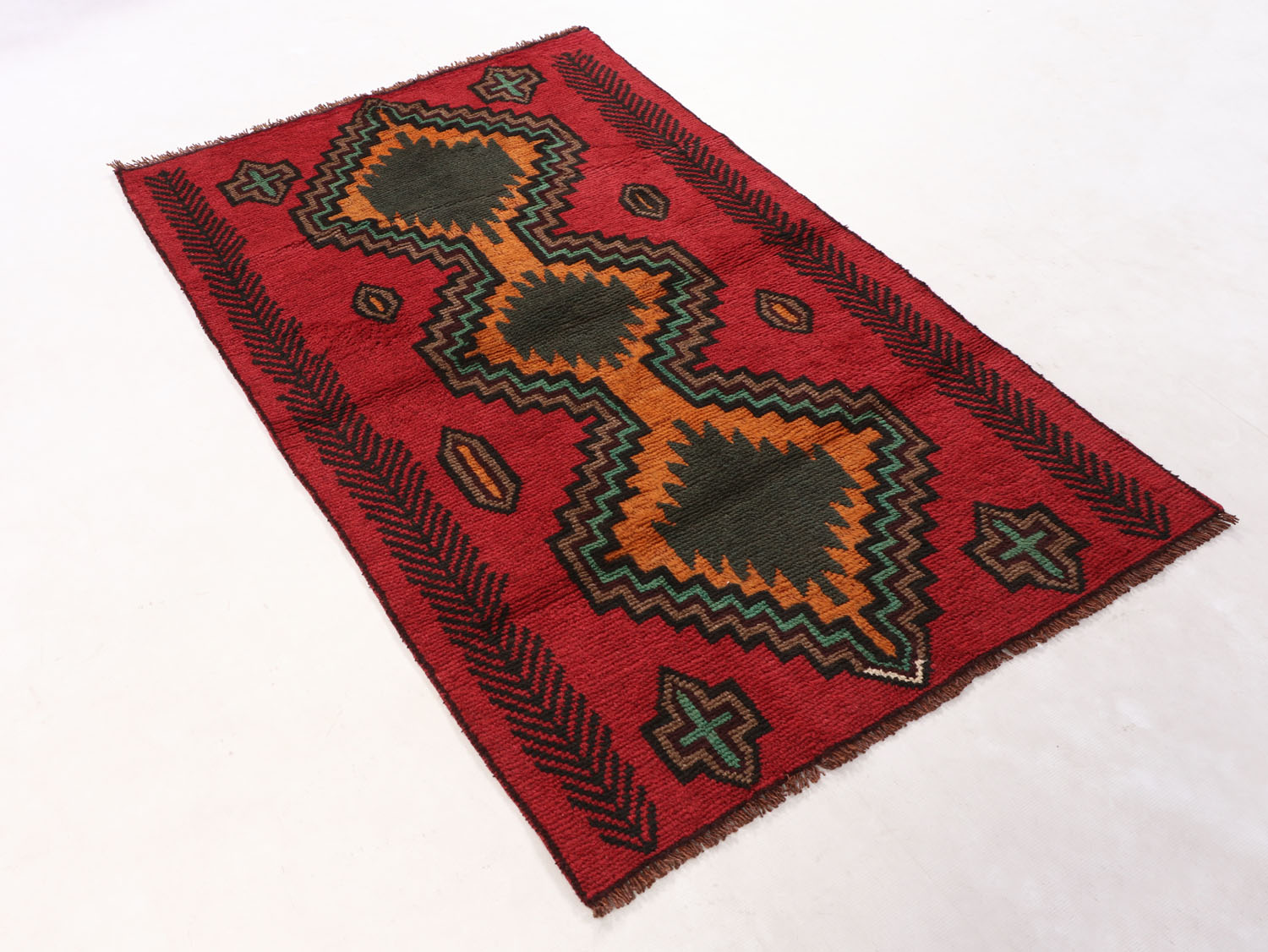3' 3" X 6' Red Handmade Kohistani Baluchi Afghan Rug Rectangular