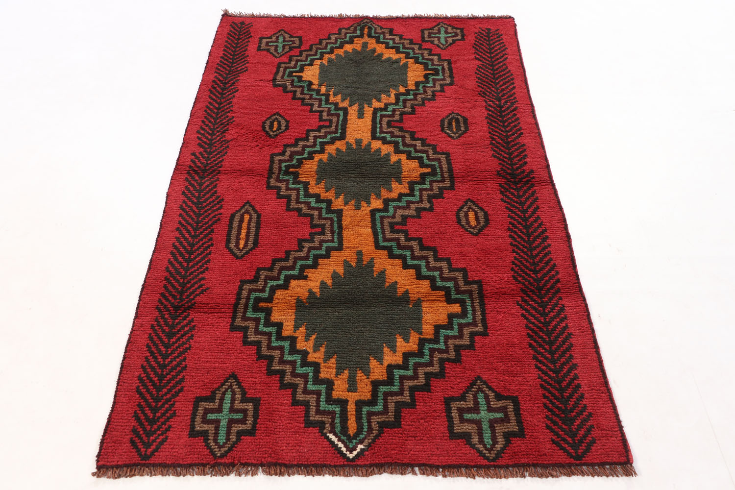 3' 3" X 6' Red Handmade Kohistani Baluchi Afghan Rug Rectangular