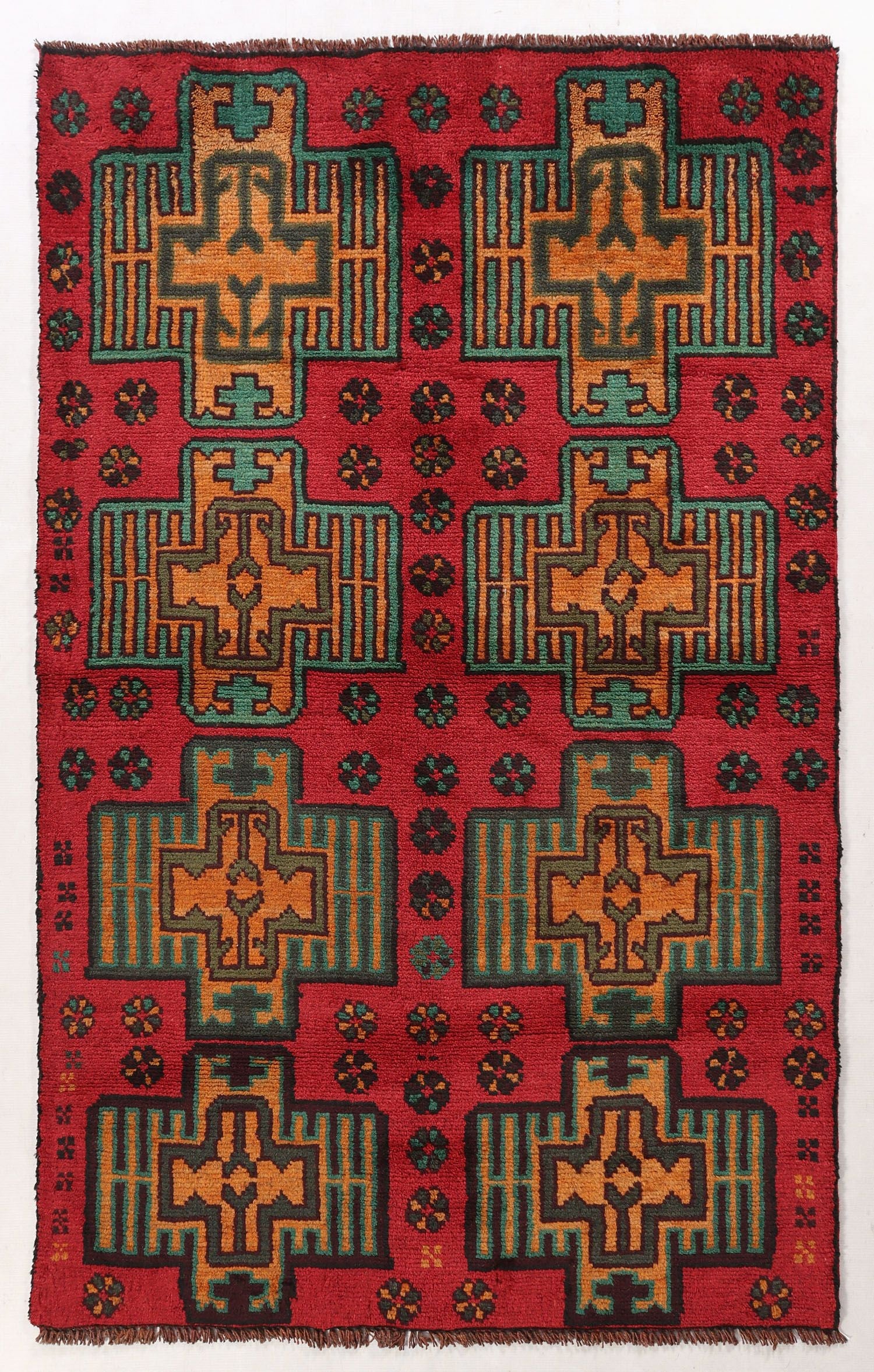 3' x 5' Red Handmade Kohistani Baluchi Afghan Rug Rectangular