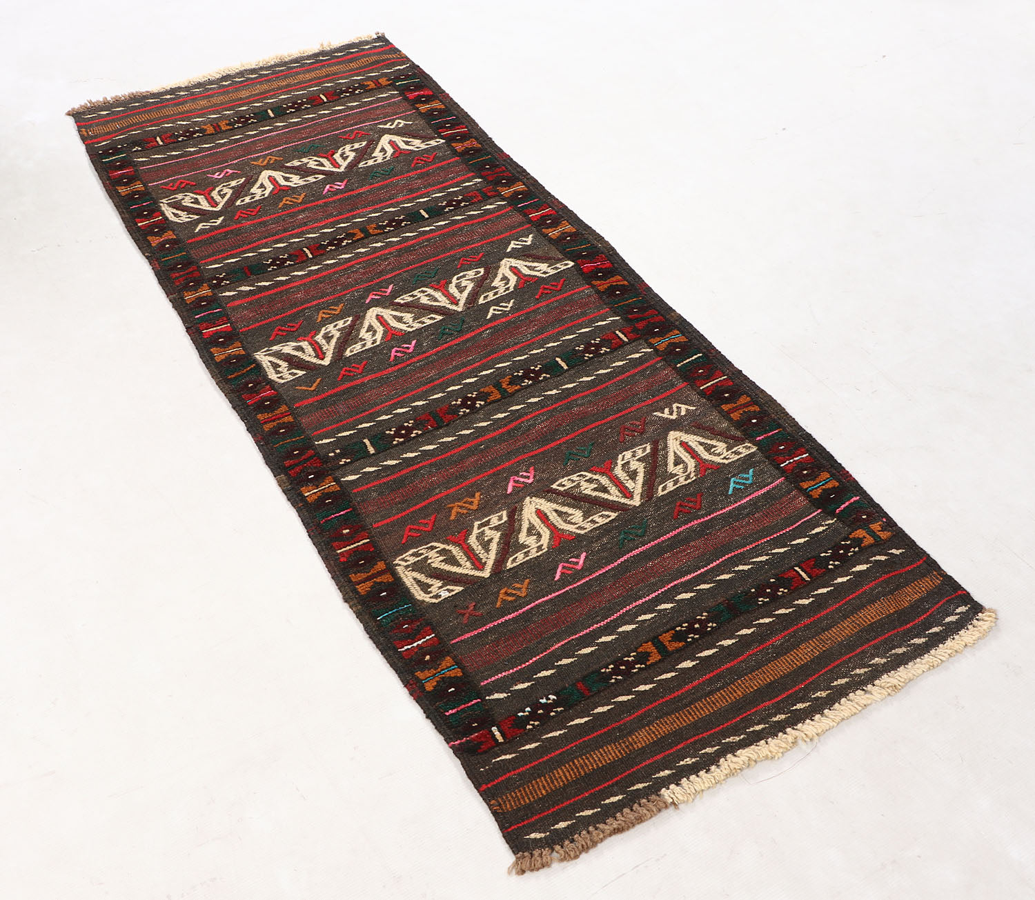 2' 6" x 6' Brown Handmade Sufra Kilim Rug Runner