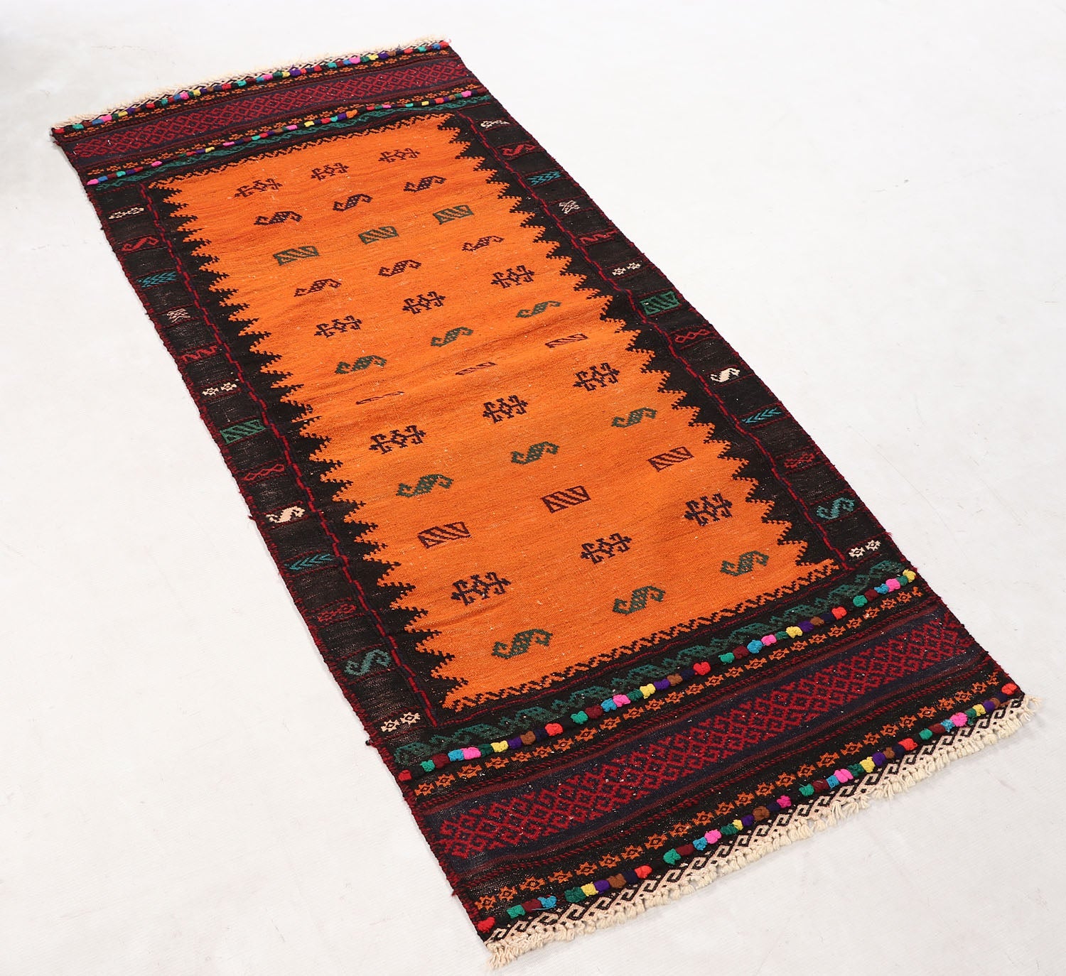 2' X 5' Orange Handmade Sufra Kilim Rug Rectangular