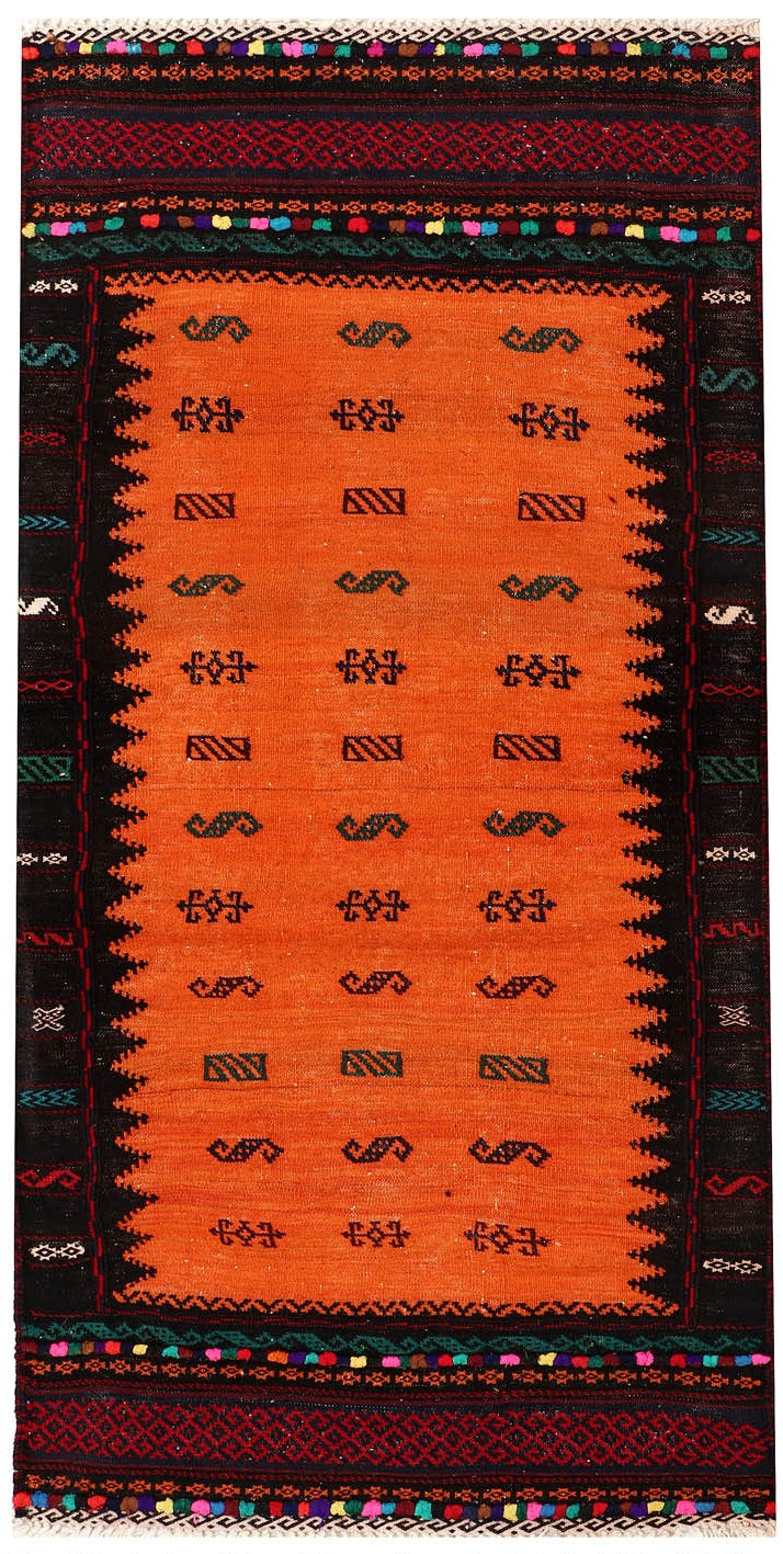 2' X 5' Orange Handmade Sufra Kilim Rug Rectangular