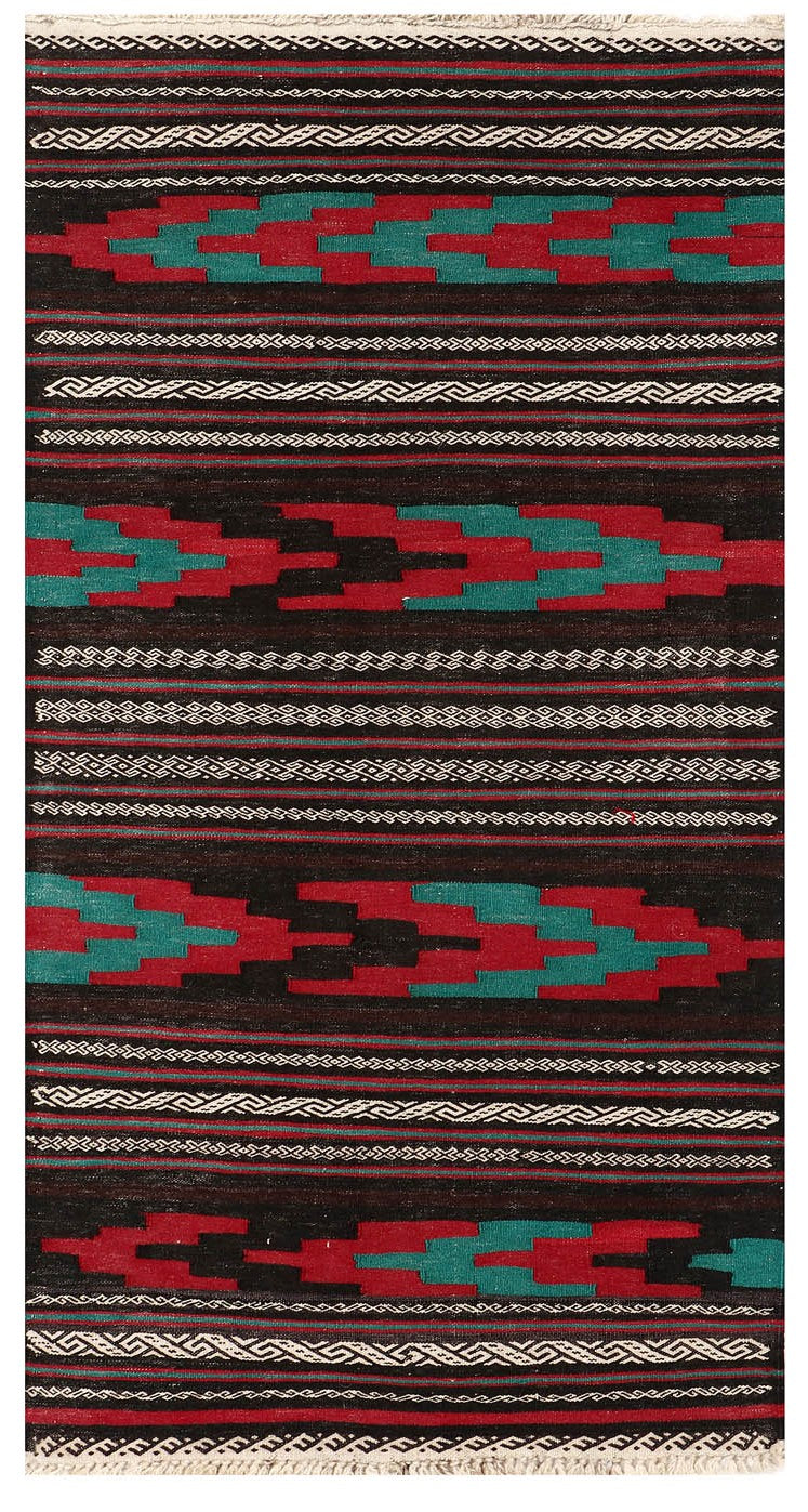 2' X 5' Brown Handmade Sufra Kilim Rug Rectangular