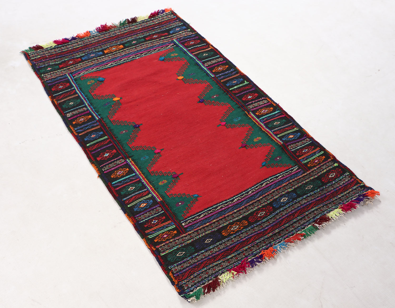 2' X 4' Red Handmade Sufra Kilim Rug Rectangular