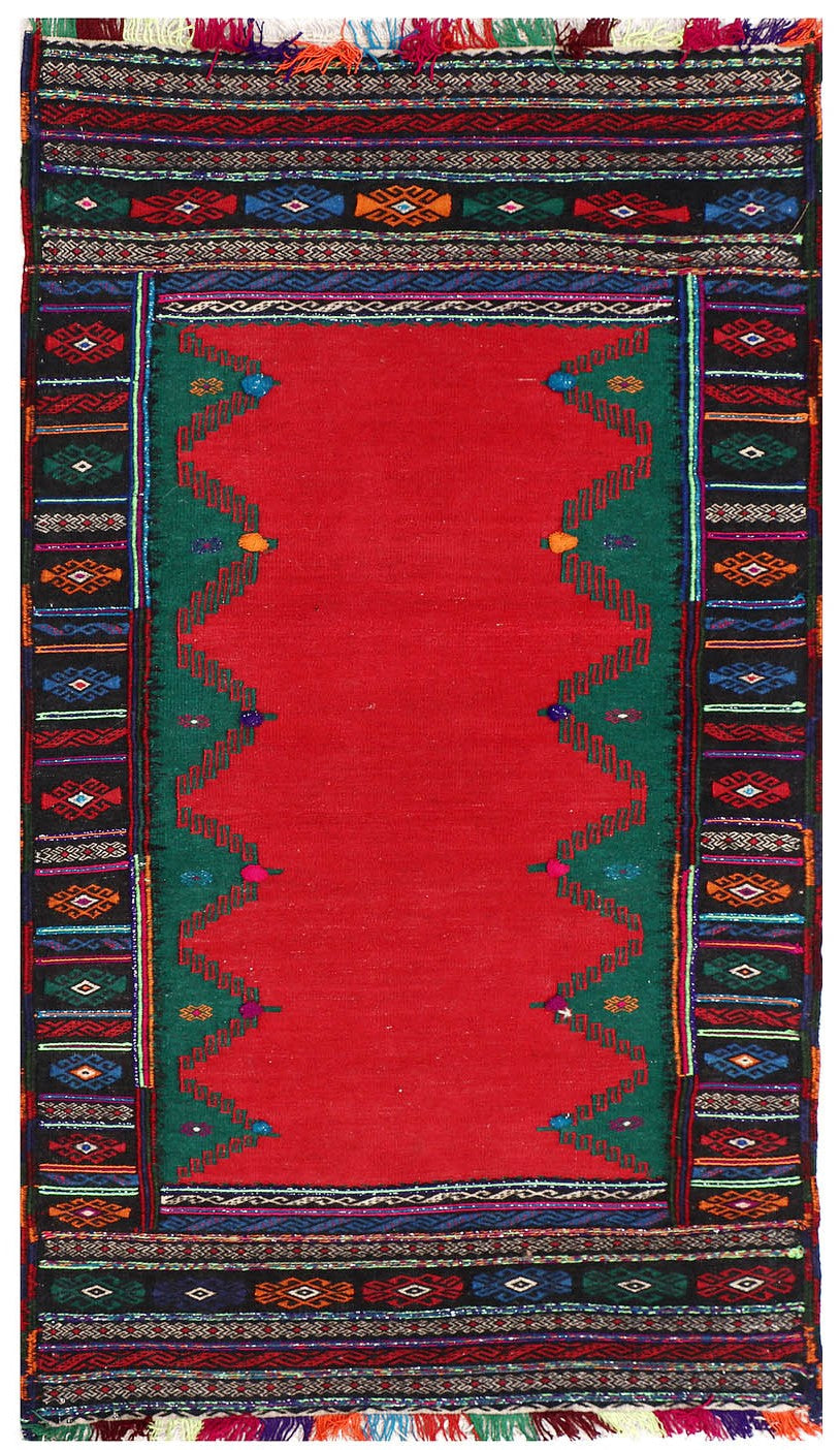 2' X 4' Red Handmade Sufra Kilim Rug Rectangular