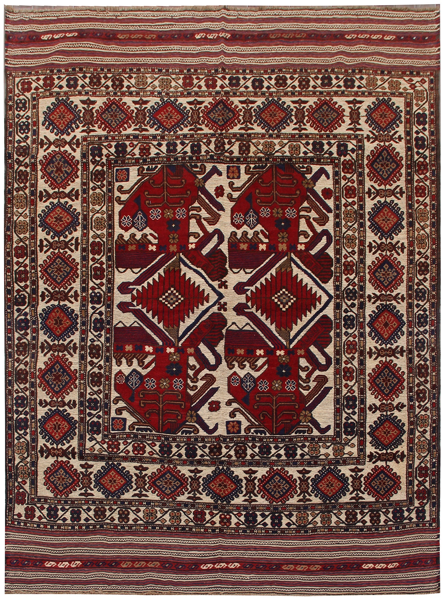 6' x 9' Ivory Handmade Berjista Afghan Rug Rectangular