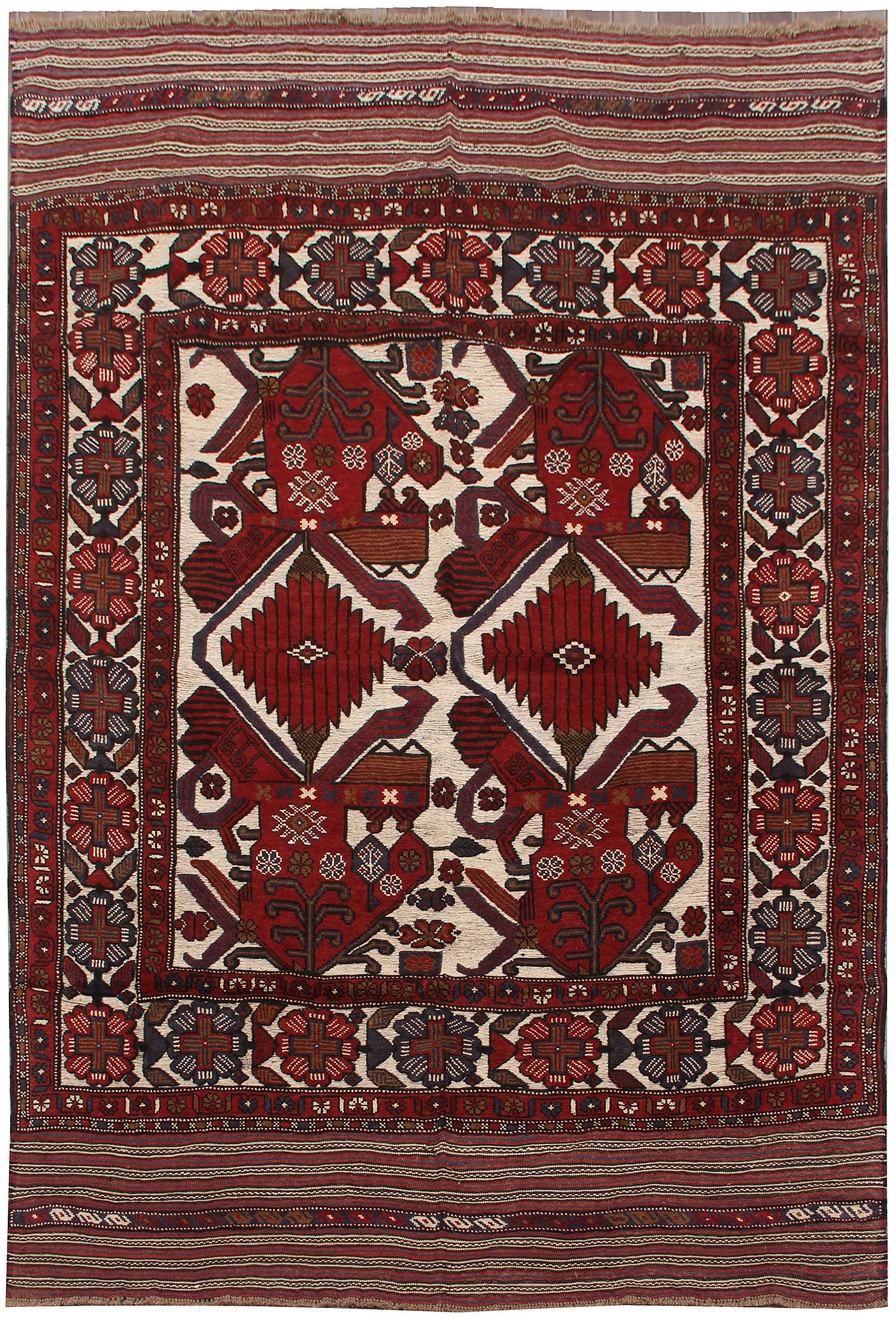 6' x 9' Ivory Handmade Berjista Afghan Rug Rectangular