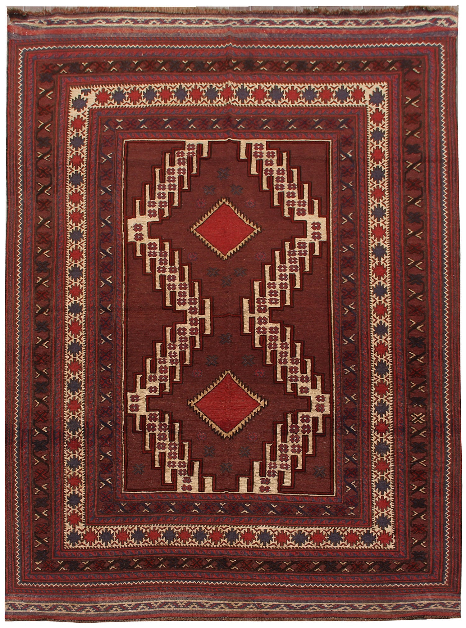 6' 6" x 8' Brown Handmade Berjista Afghan Rug Rectangular