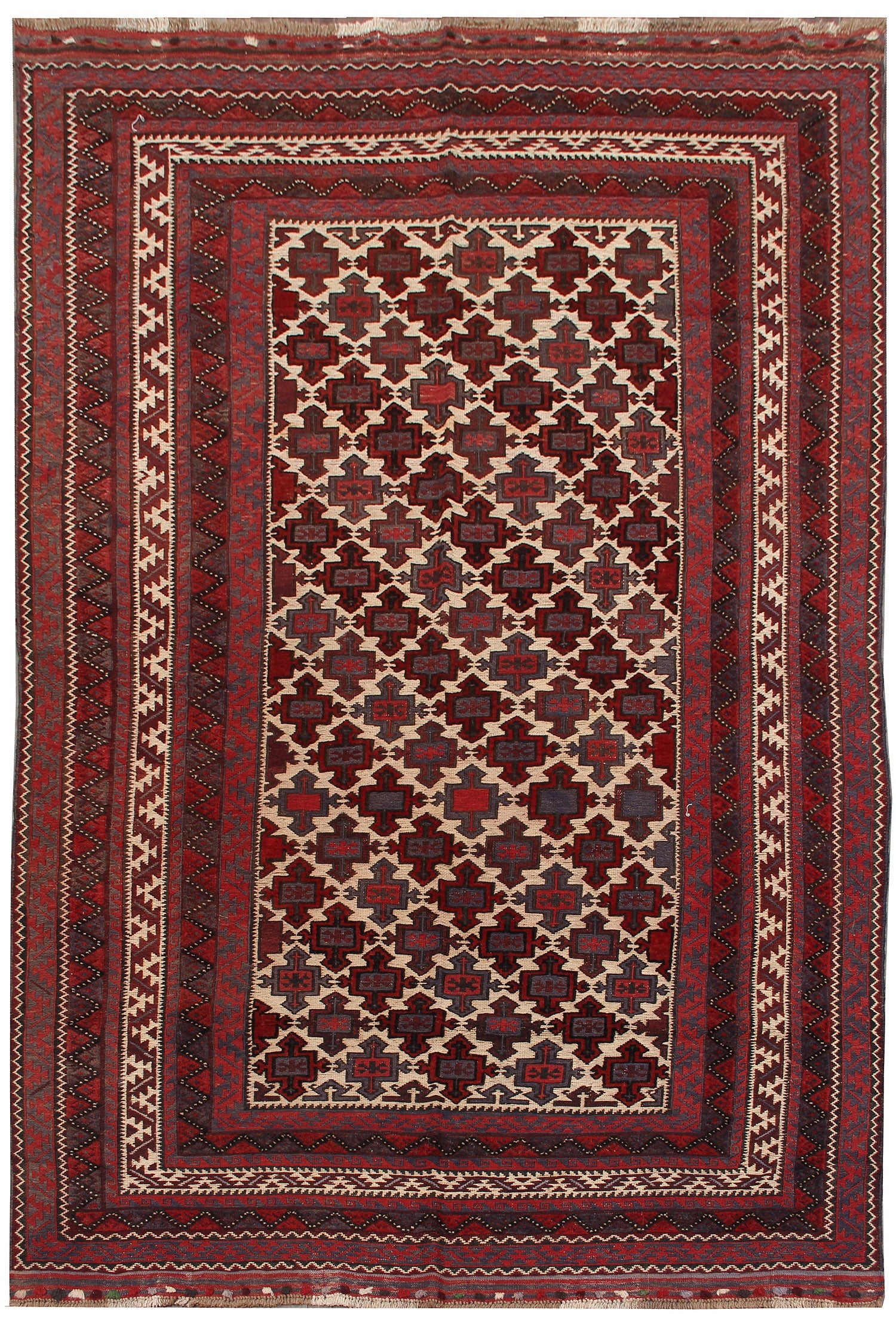 6' x 9' Ivory Handmade Berjista Afghan Rug Rectangular