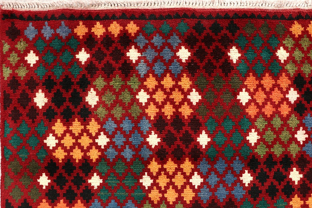6' 6"X 10' Red Handmade Kohistani Baluchi Afghan Rug Rectangular