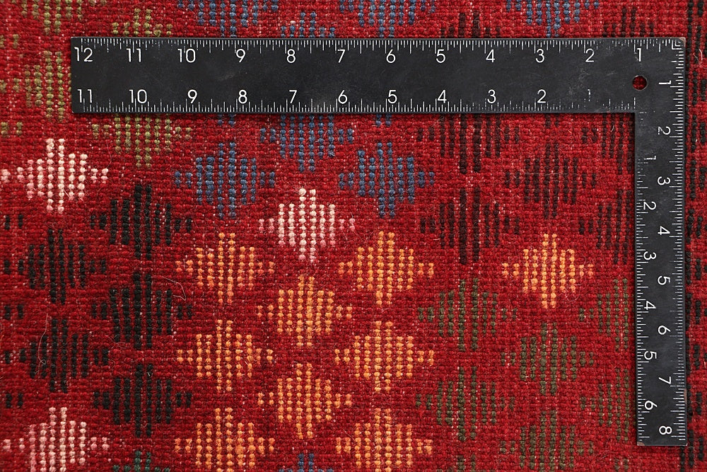 6' 6"X 10' Red Handmade Kohistani Baluchi Afghan Rug Rectangular