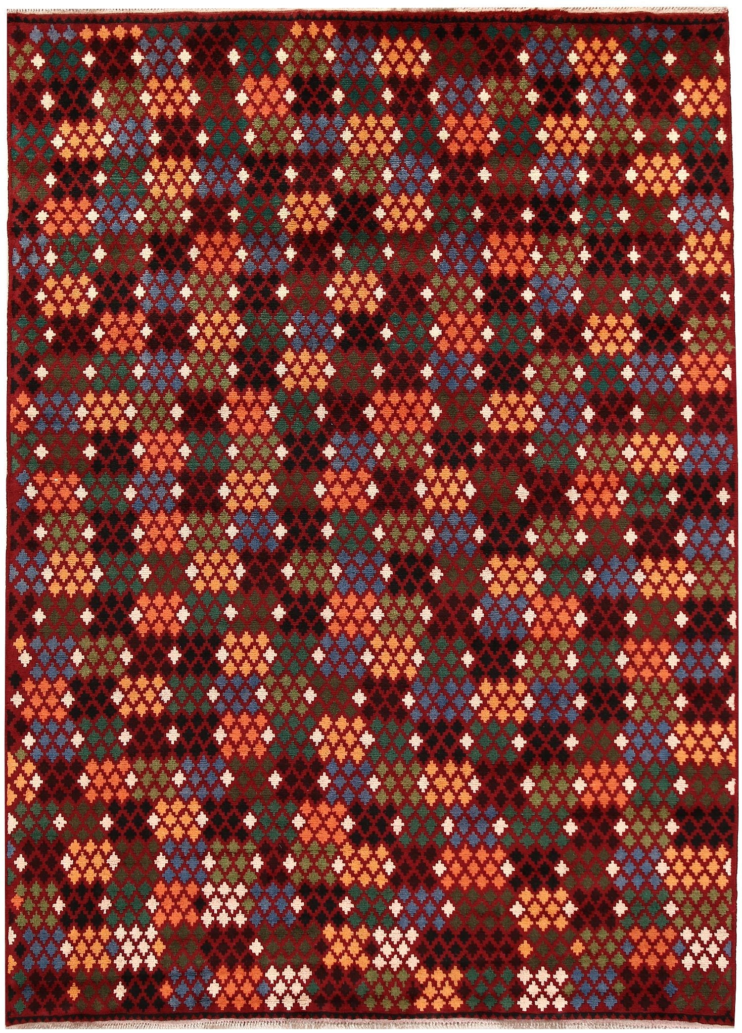 6' 6"X 10' Red Handmade Kohistani Baluchi Afghan Rug Rectangular