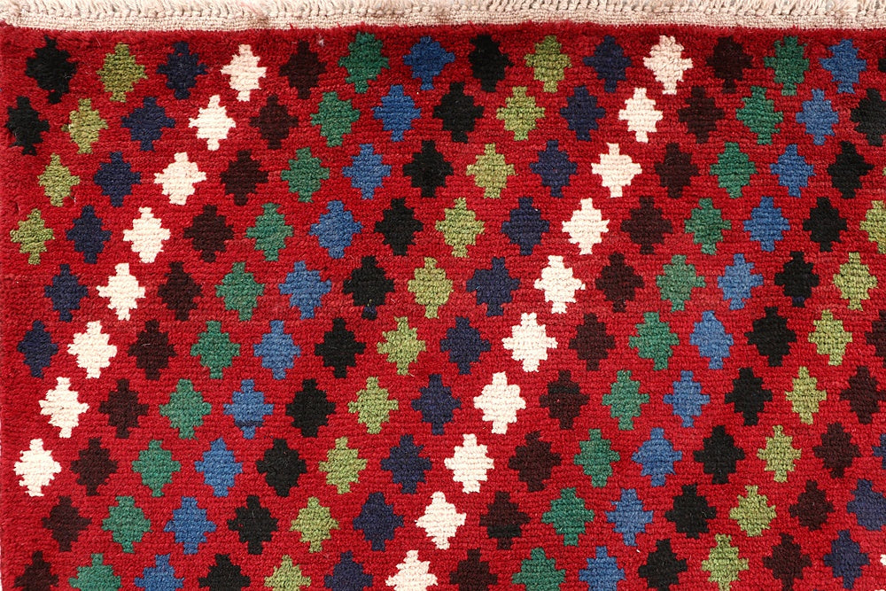 6' 6"X 10' Red Handmade Kohistani Baluchi Afghan Rug Rectangular