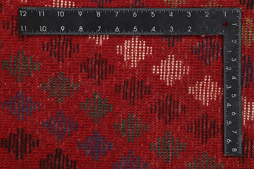 6' 6"X 10' Red Handmade Kohistani Baluchi Afghan Rug Rectangular