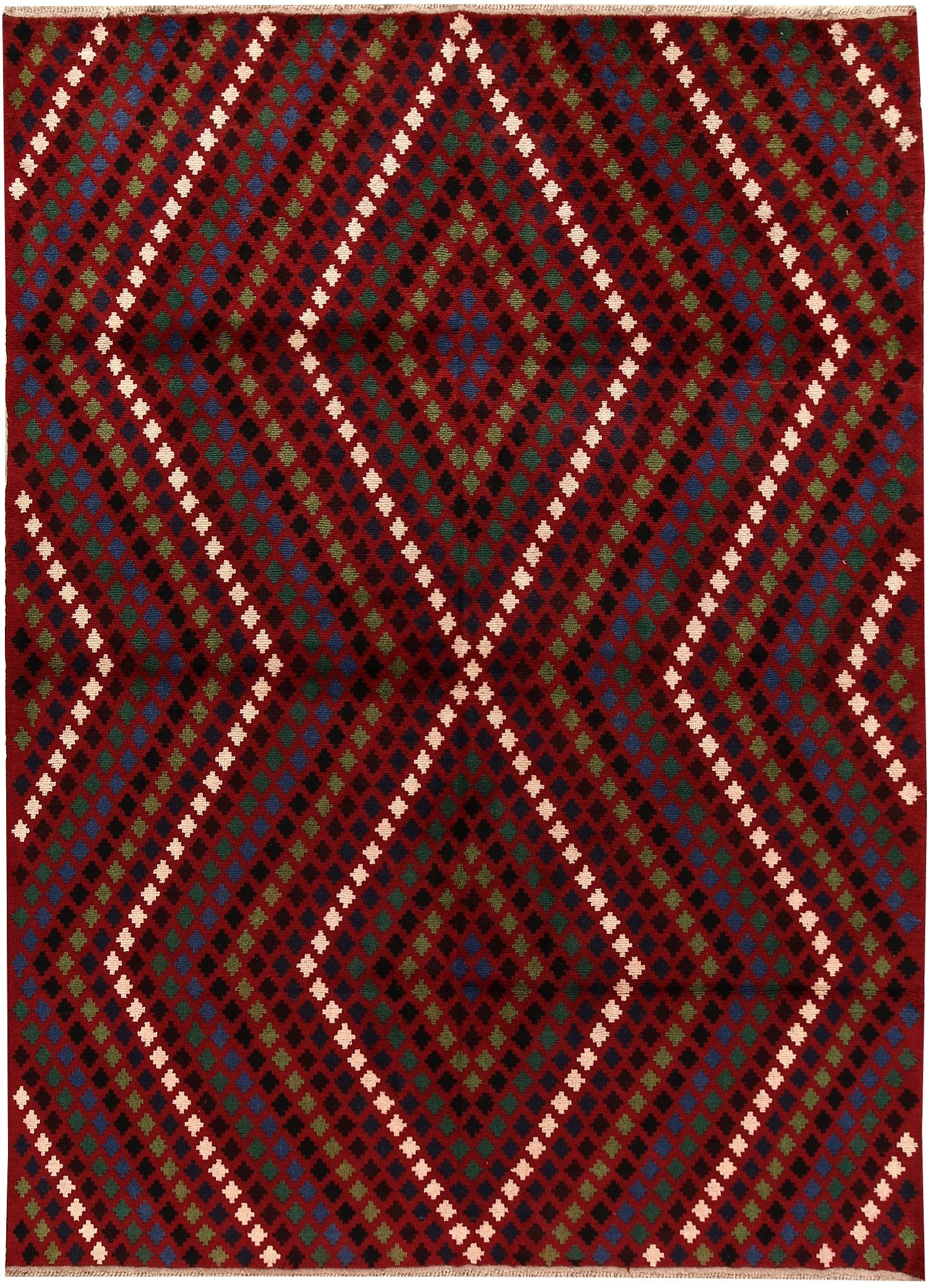 6' 6"X 10' Red Handmade Kohistani Baluchi Afghan Rug Rectangular
