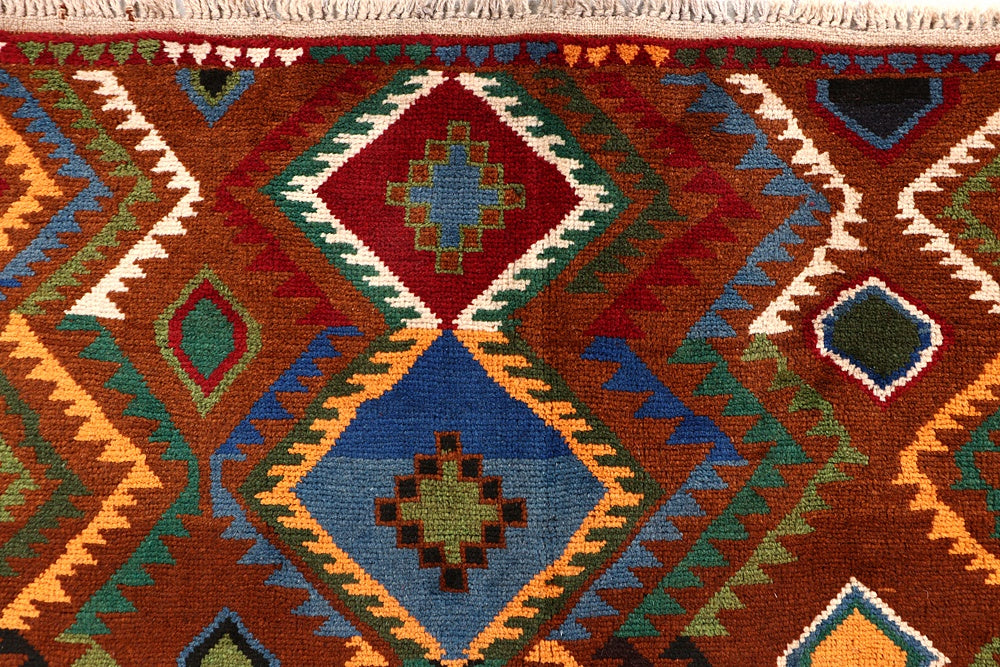 6' 6"X 10' Brown Handmade Kohistani Baluchi Afghan Rug Rectangular
