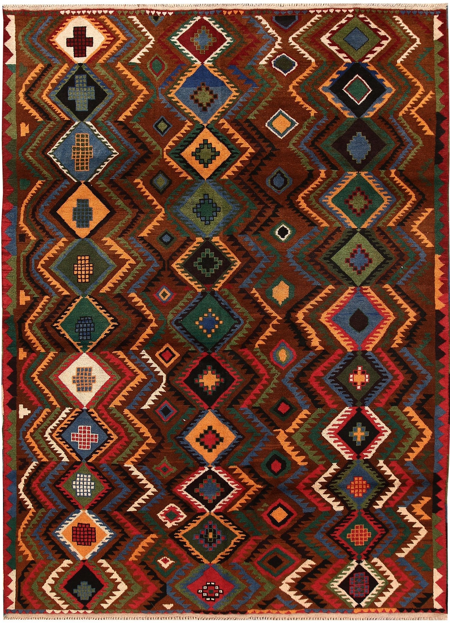 6' 6"X 10' Brown Handmade Kohistani Baluchi Afghan Rug Rectangular