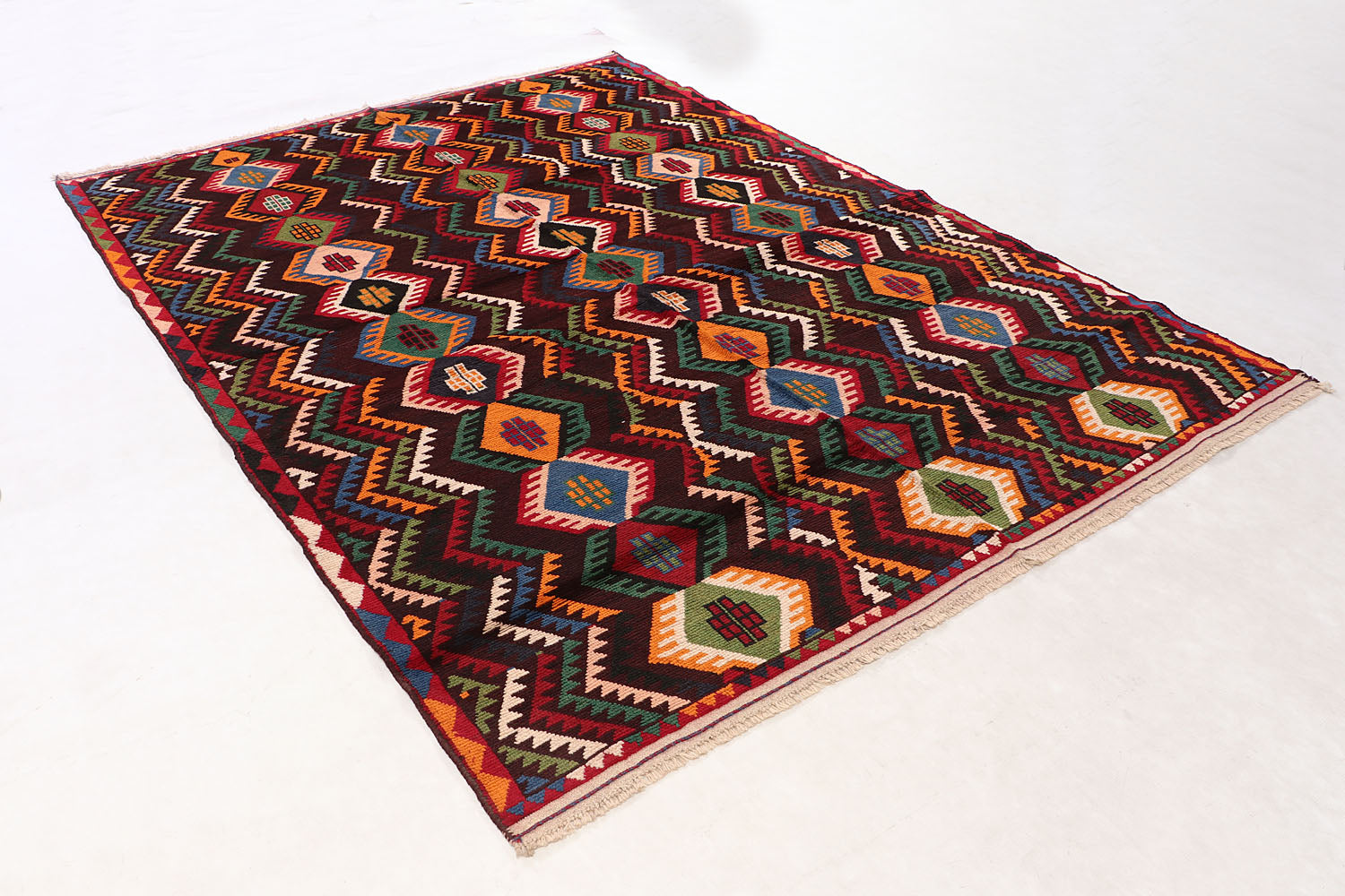 6' 6"X 10' Brown Handmade Kohistani Baluchi Afghan Rug Rectangular