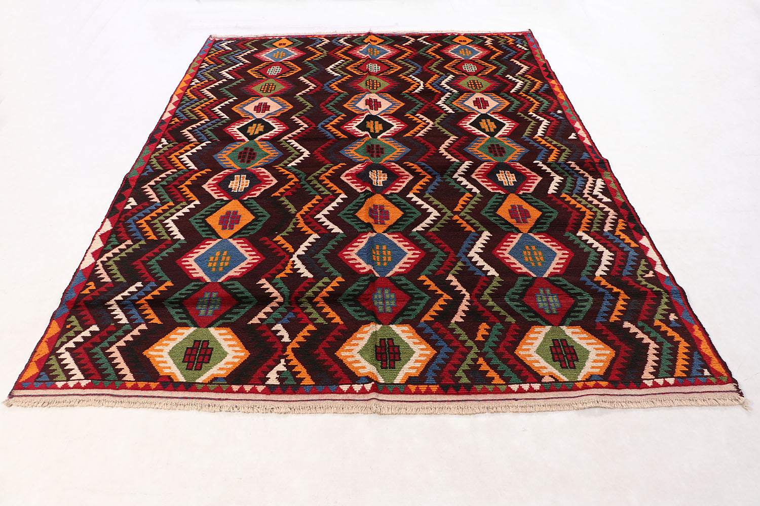6' 6"X 10' Brown Handmade Kohistani Baluchi Afghan Rug Rectangular