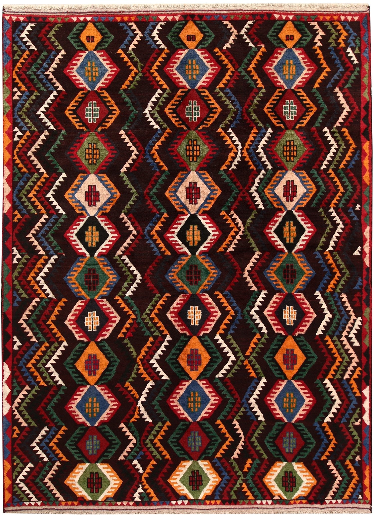 6' 6"X 10' Brown Handmade Kohistani Baluchi Afghan Rug Rectangular