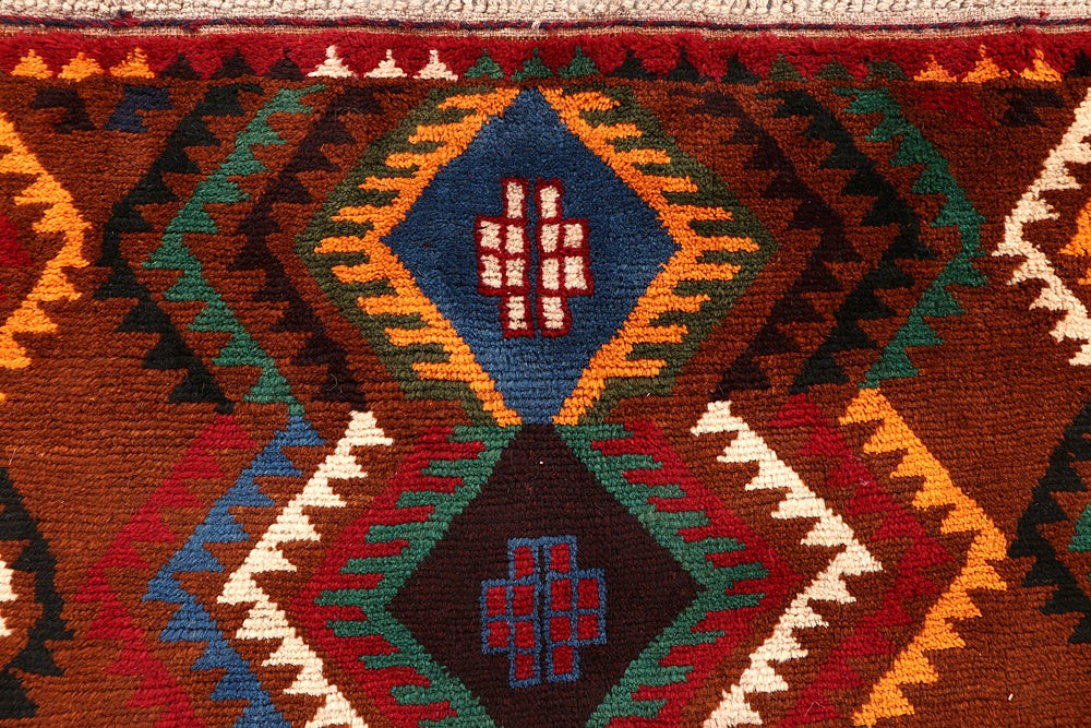 Brown Handmade Kohistani Baluchi Afghan Rug Rectangular