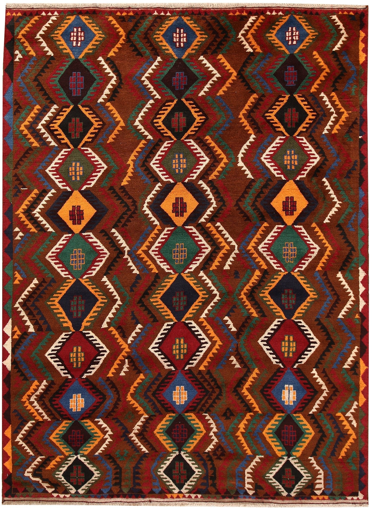 Brown Handmade Kohistani Baluchi Afghan Rug Rectangular