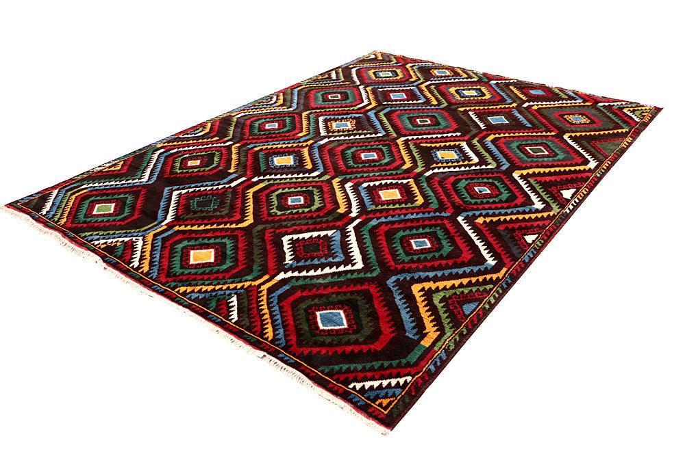 6' 6"X 10' Brown Handmade Kohistani Baluchi Afghan Rug Rectangular