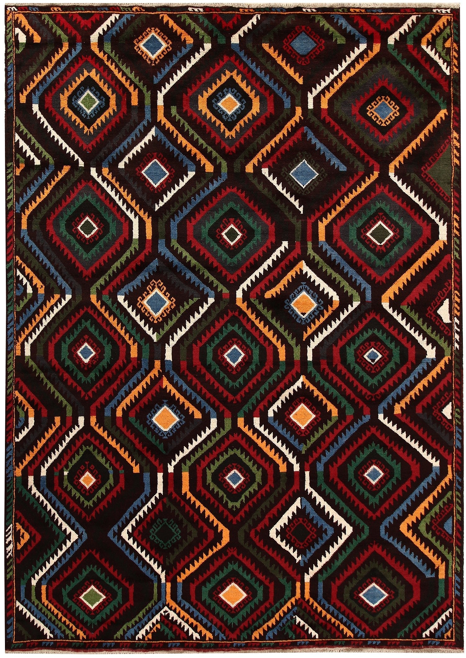 6' 6"X 10' Brown Handmade Kohistani Baluchi Afghan Rug Rectangular
