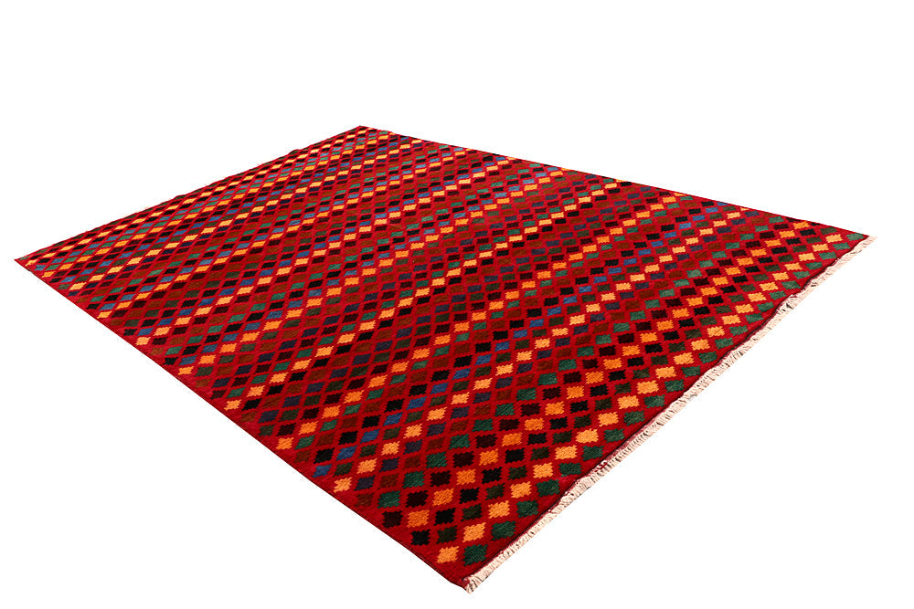 6' 6"X 10' Red Handmade Kohistani Baluchi Afghan Rug Rectangular