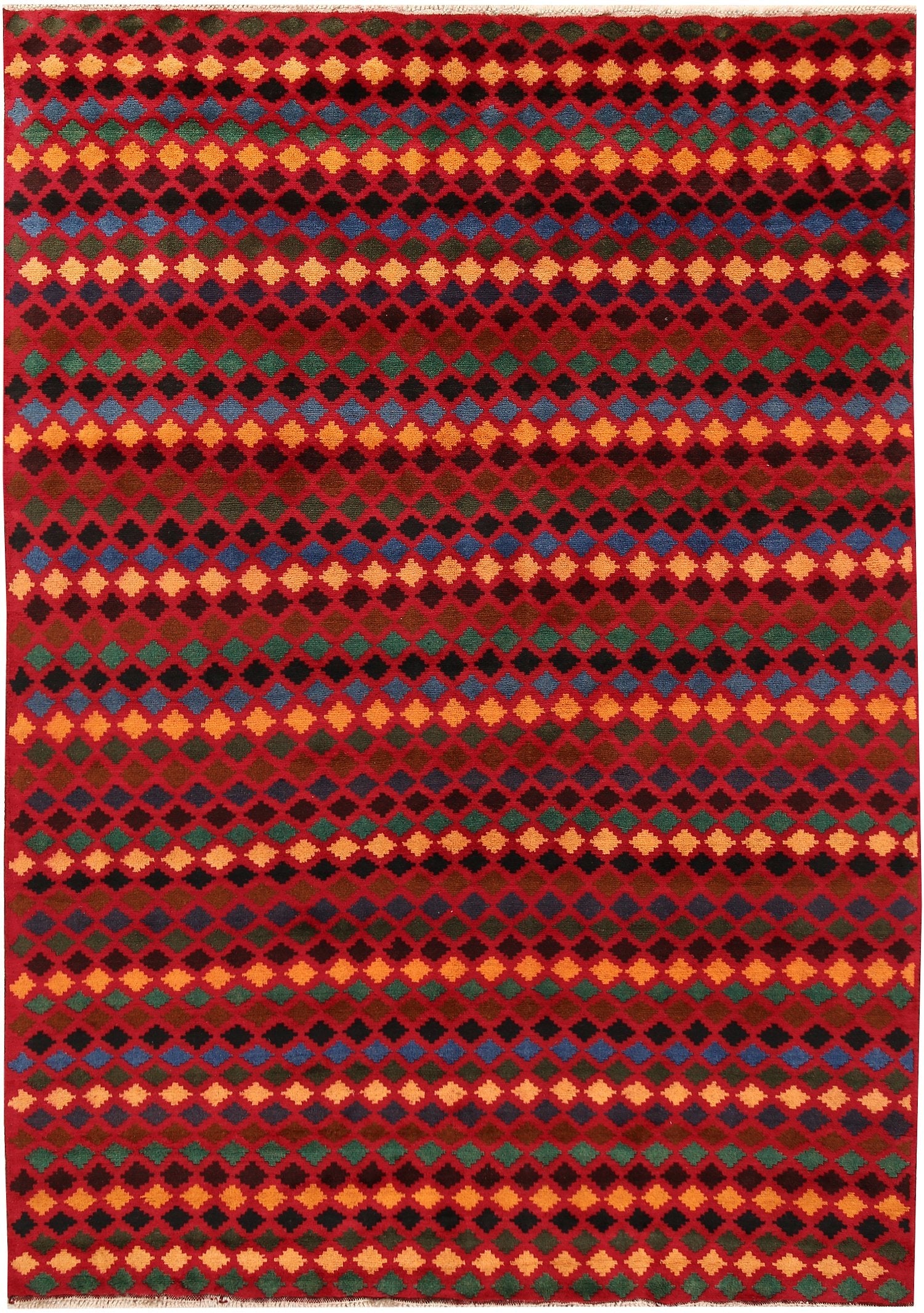 6' 6"X 10' Red Handmade Kohistani Baluchi Afghan Rug Rectangular