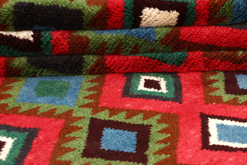 6' 6"X 10' Red Handmade Kohistani Baluchi Afghan Rug Rectangular