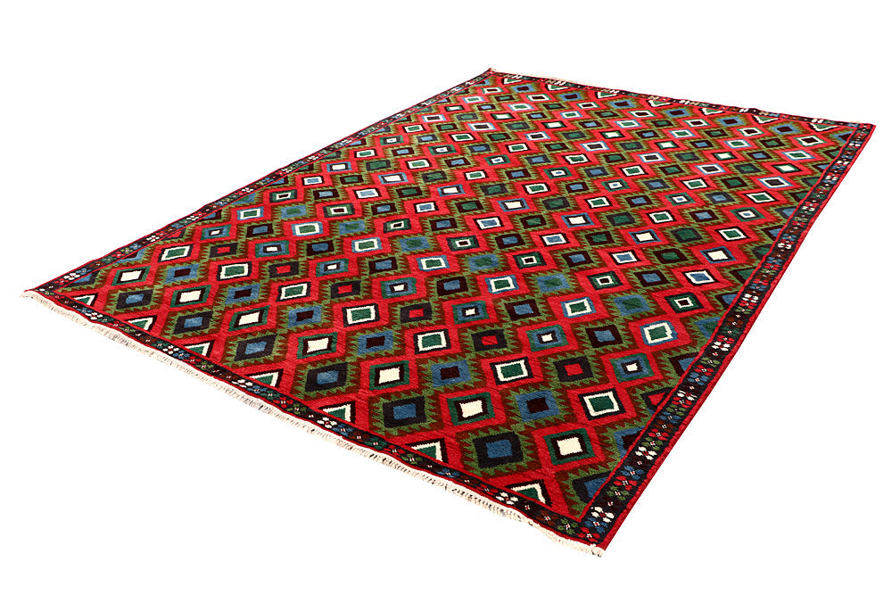 6' 6"X 10' Red Handmade Kohistani Baluchi Afghan Rug Rectangular