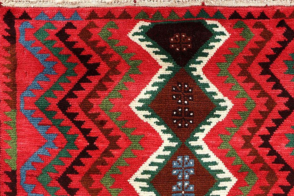 6' 6"X 10' Red Handmade Kohistani Baluchi Afghan Rug Rectangular