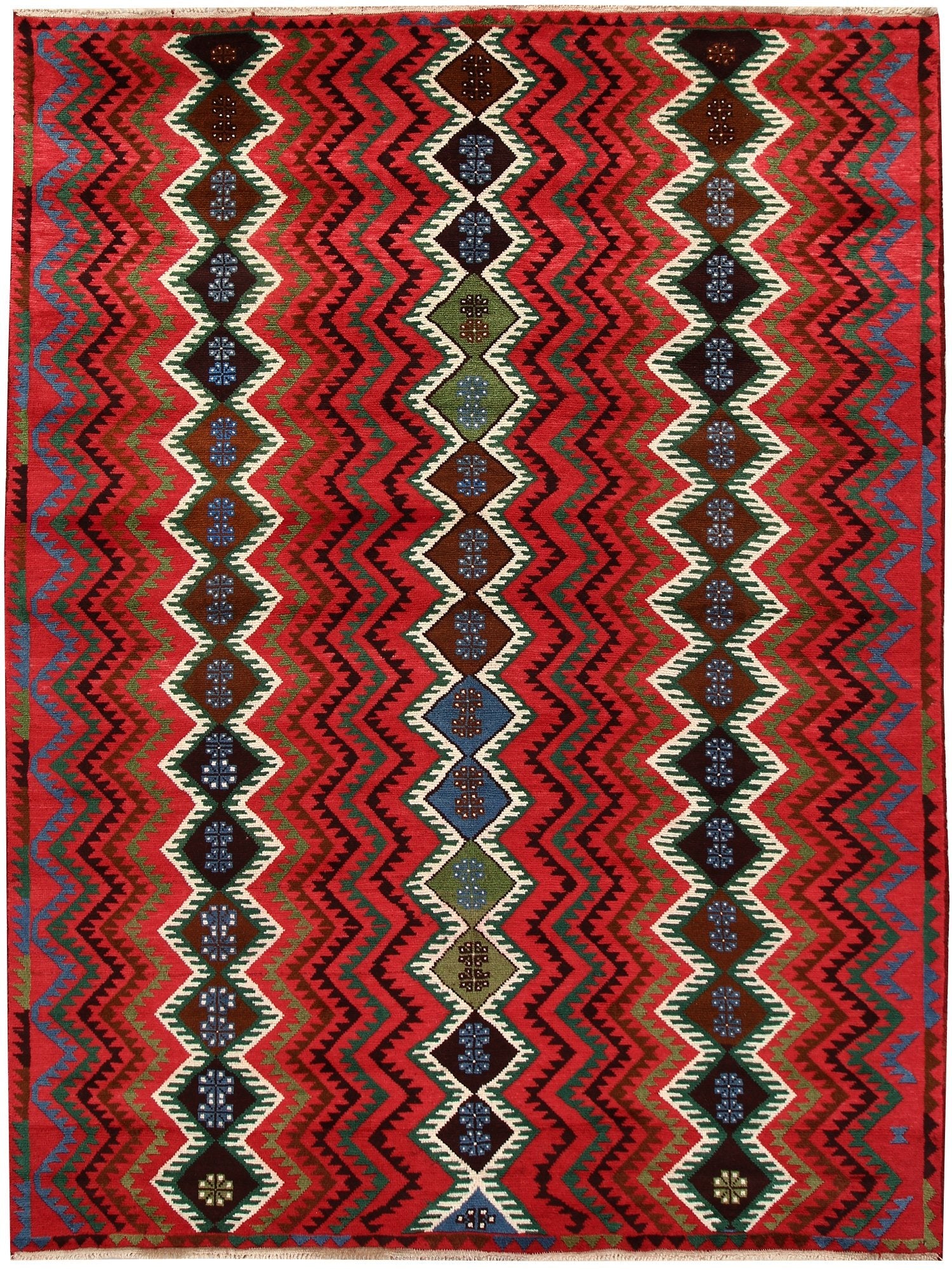 6' 6"X 10' Red Handmade Kohistani Baluchi Afghan Rug Rectangular