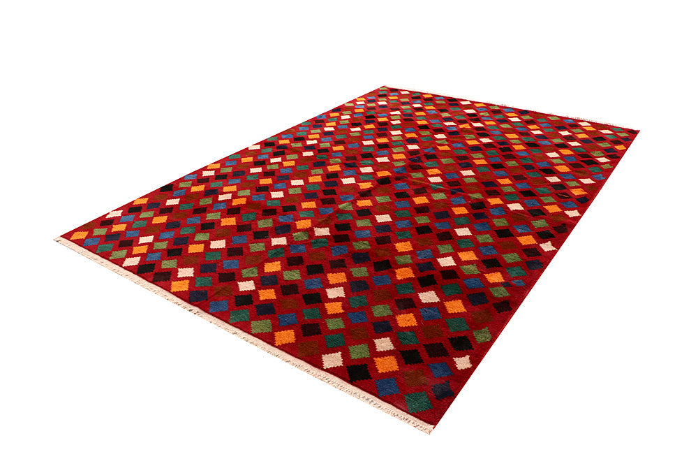 6' 6"X 10' Red Handmade Kohistani Baluchi Afghan Rug Rectangular