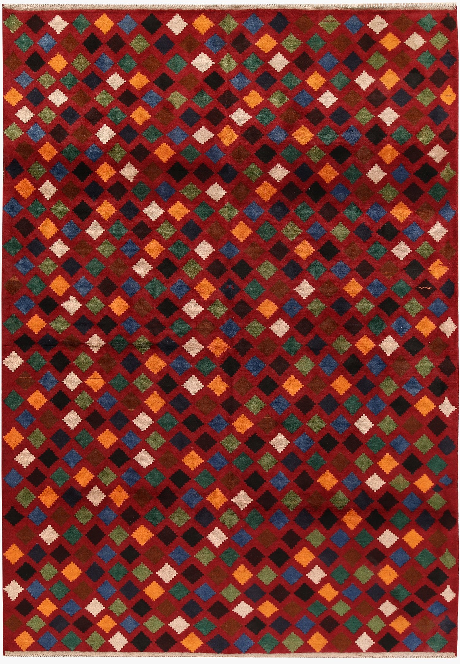 6' 6"X 10' Red Handmade Kohistani Baluchi Afghan Rug Rectangular