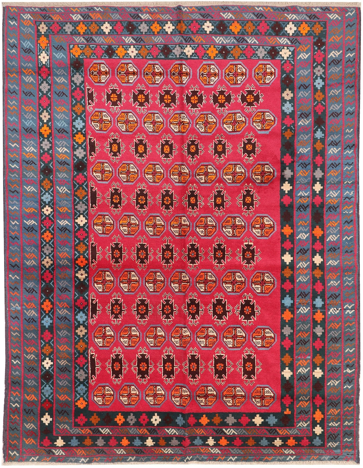 Red Handmade Kohistani Baluchi Afghan Rug Rectangular