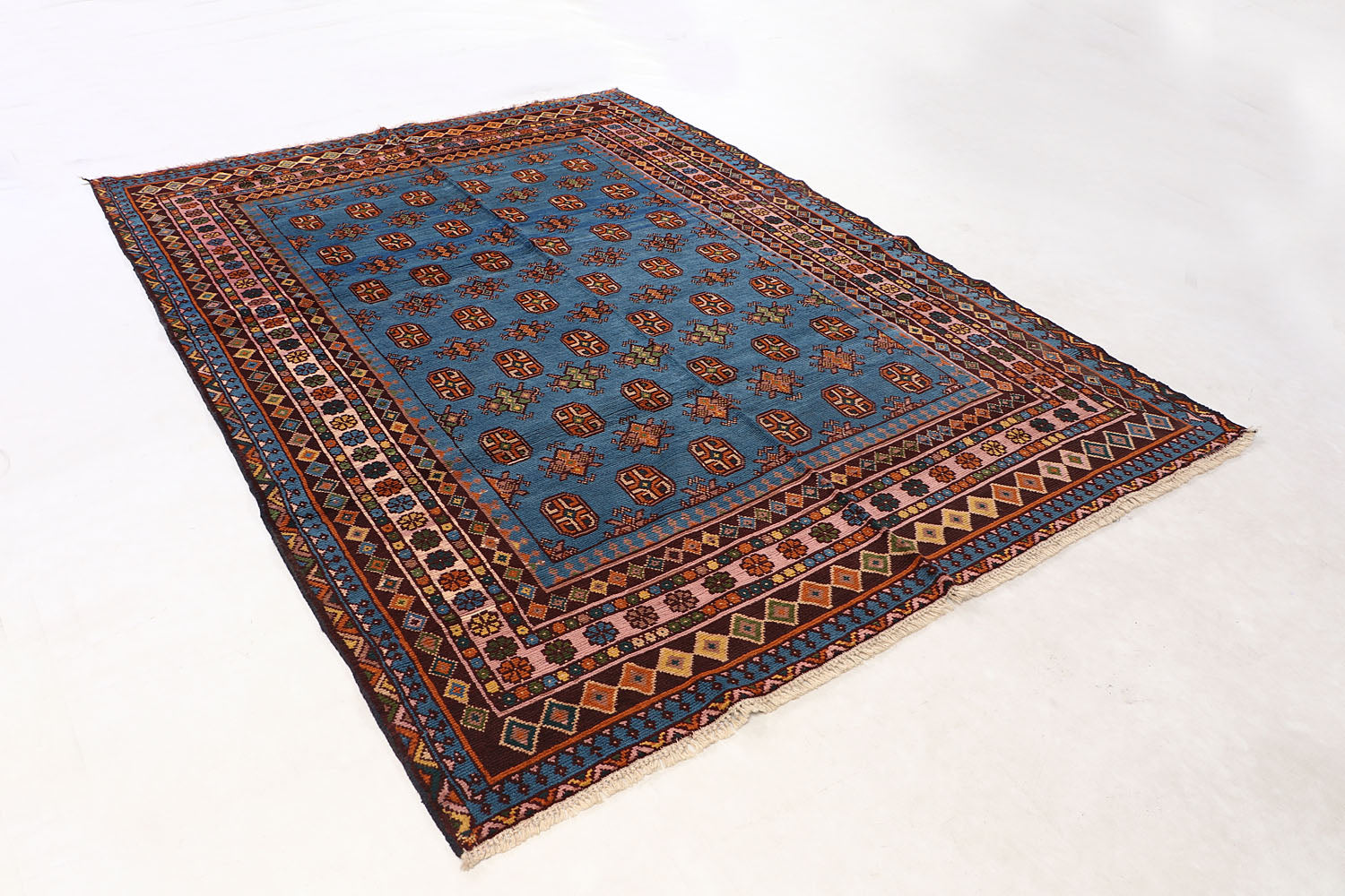 6' 6"X 10' Blue Handmade Kohistani Baluchi Afghan Rug Rectangular