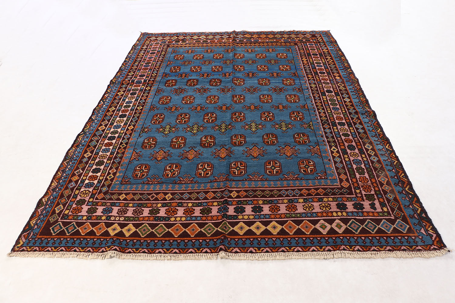 6' 6"X 10' Blue Handmade Kohistani Baluchi Afghan Rug Rectangular